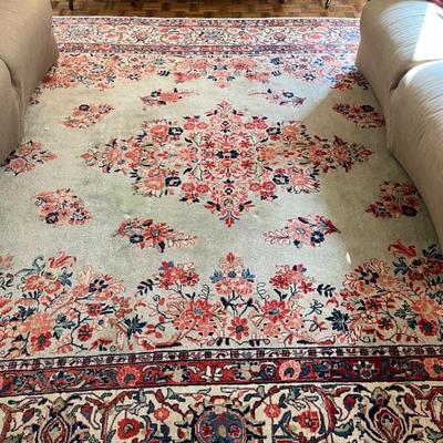 10 x 12 Persian rug, green, blue and pink