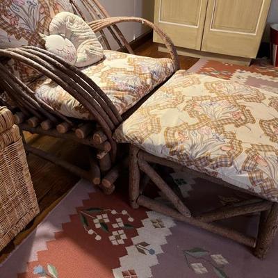 vintage Adirondack bent twig chair and ottoman