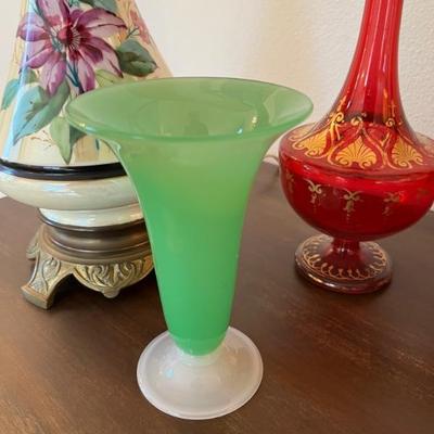antique French green glass vase