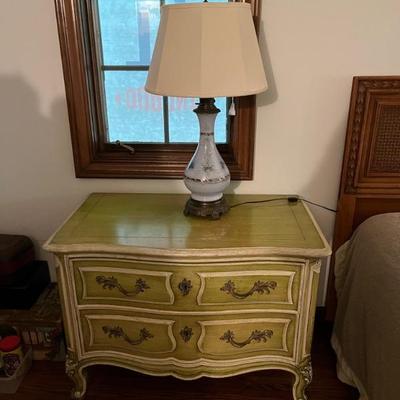 pair of green French provincial style night chests by Henredon