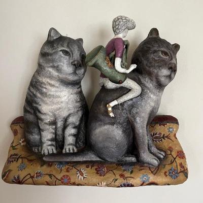 whimsical cat wall sculpture