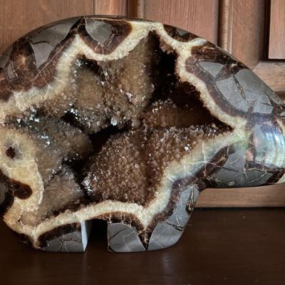 carved geode in the shape of a bear