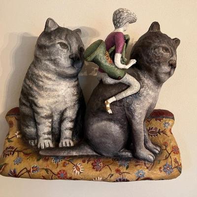 whimsical cat wall sculpture by Joan Danziger