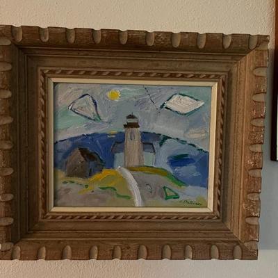 landscape with lighthouse, signed C. Pattison, oil on canvas