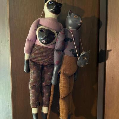 folk art cat marionettes