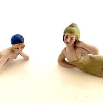Two antique china flapper girls. Only 3â€ long