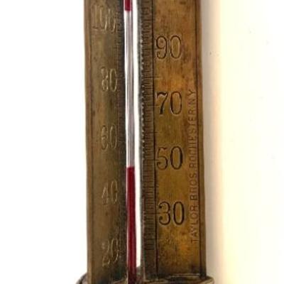 Antique stamped and dated Taylor brass Radial Scale Thermometer 1887