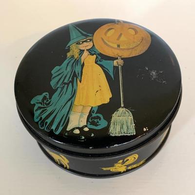 Vintage litho Halloween candy tin by Tin Deco