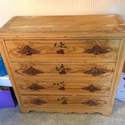 Antique painted and decorated cottage pine chest
