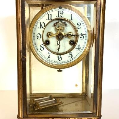 Antique 1898 Waterbury brass and crystal regulator clock
