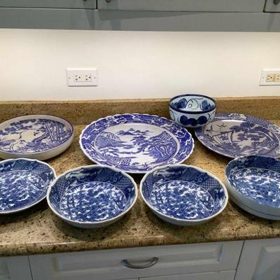 WST104 Various Japanese Blue & White Ceramic Serving Dishes 