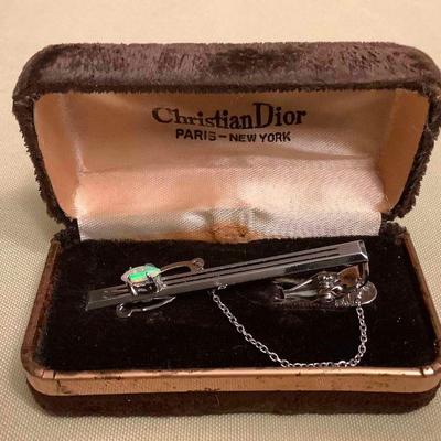 WST197 Vintage Christian Dior Sterling & Opal Tie Clip