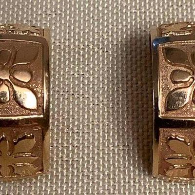 WST188 14K Gold Hawaiian Quilt Design Clip On Earrings 