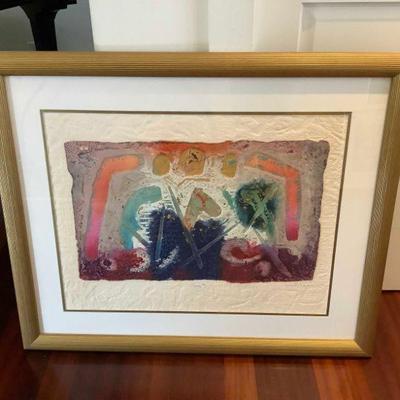 WST019 Framed & Matted Embossed Paper Pulp Textile Picture