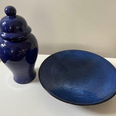 WST163- Cobalt Blue Ginger Jar Urn With Large Blue Platter