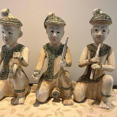 WST009- (3) Thai Musician Wooden Figurines 