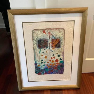 WST018 Framed & Matted Embossed Paper Pulp Textile Picture