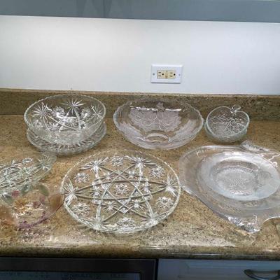 WST096 Various Vintage Etched Glass Dishes, Crystal Serving Plate & More!