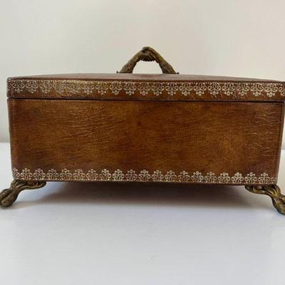 WST166- Antique Leather Covered Claw Foot Box