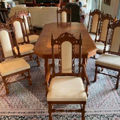 WST050 - Vintage Dining Table Set with Custom Designed Chairs
