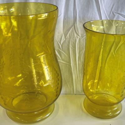 Amber etched grape & leaf  vases