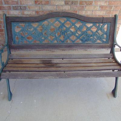 Metal back wood bench