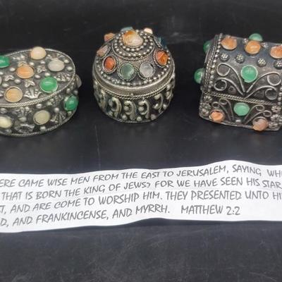 (3) Bejeweled Trinket Boxes for 3 Wise Men Gifts