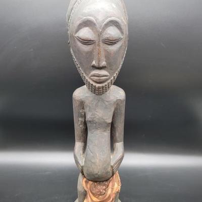 Tribal Man Statue Hand Carved in Africa, 20Â½x7in