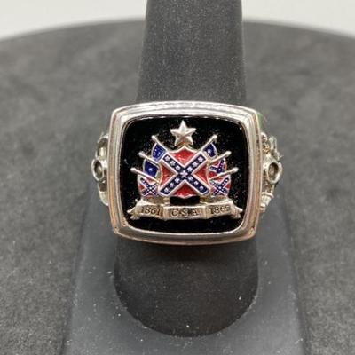 925 Silver Confederate Flag Ring, Size 10,