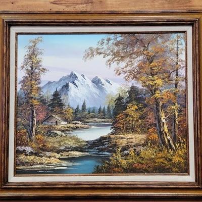 Framed Oil Painting of Mountain Landscape, Signed