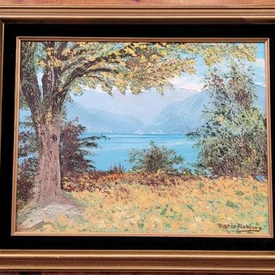 Framed Fall Mountain Landscape Oil Painting-Signed