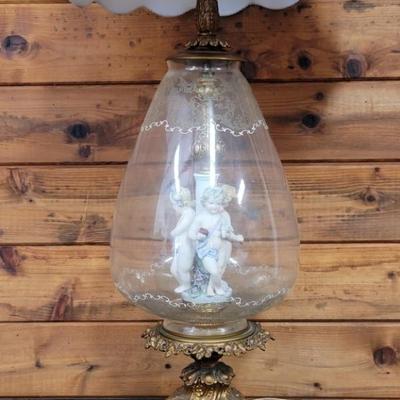 Vintage Cherub Figural Lamp w/ Scalloped Shade