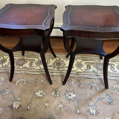 Pair of Neoclassical End Tables w/ Tooled Leather Tops