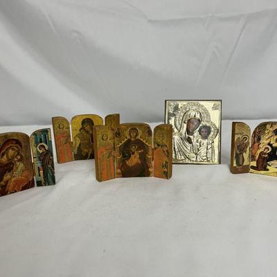 Collection of Russian & Italian Religious Icons, One Sterling Silver