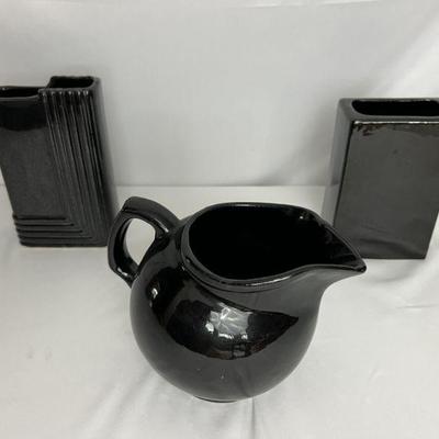 Black Vintage Modernist Ceramic Collection, Including Midcentury Frankoma Pillow Vase