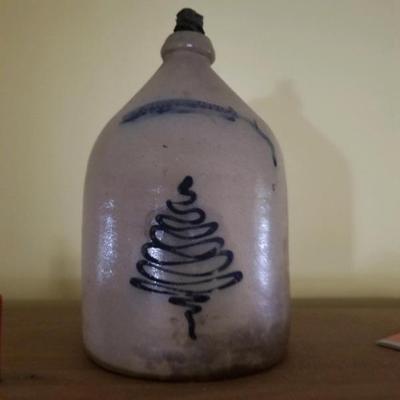 White’s Pottery, Utica, NY, stoneware jug, pine tree pattern