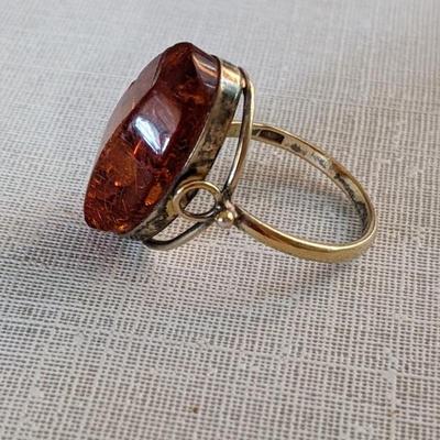 Russian sterling & amber ring