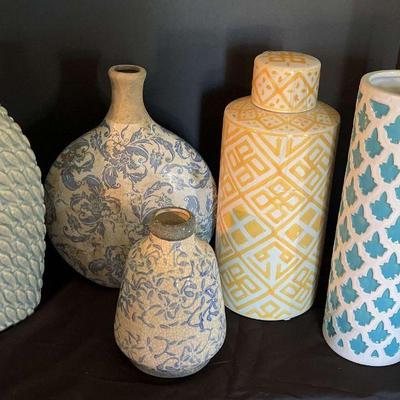 Carolina Pottery Colorful Patterned Flower Vases  https://ctbids.com/estate-sale/18176/item/1821311