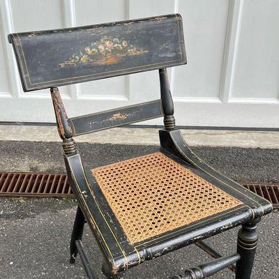 ANTIQUE PAINTED FANCY CHAIR  |
The backrest painted with a floral spray, newer caning - 18.5 x 21 x 32 in.