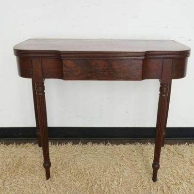 1133	MAHOGANY FLIP TOP GAME TABLE W/REEDED LEGS, APPROXIMATELY 36 IN X 18 IN X 30 IN
