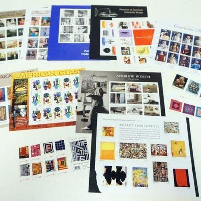 1173	LARGE LOT OF MINT STAMP SHEETS CELEBRATING AMERICAN HISTORY INCLUDES SOME PARTIAL SHEETS, $56.76 FACE VALUE
