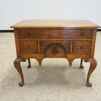 1108	CONTEMPORARY 4 DRAWER LOWBOY W/DROP FINIALS & SHELL CARVED CENTER DRAWER, APPROXIMATELY 36 IN X 20 IN X 30 IN HIGH
