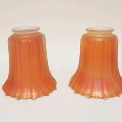 1022	SET OF 4 IRIDESCENT CARNIVAL GLASS SHADES, FLUTED, BELL SHAPED, APPROXIMATELY 5 1/4 IN
