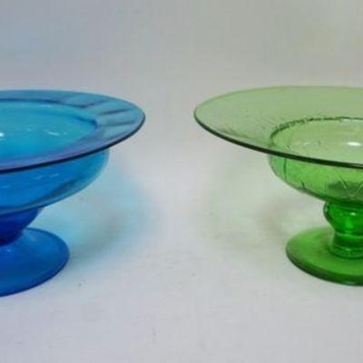 1272	LOT OF 2 BLUE & GREEN GLASS CONSOLE BOWLS, LARGEST IS APPROXIMATELY 12 IN X 6 IN
