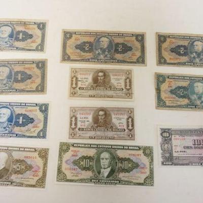 1194	LOT OF 11 VINTAGE BOLIVIA & BRASIL PAPER MONEY
