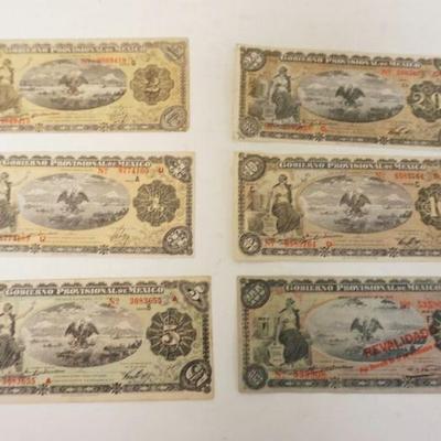 1193	6 PIECE LOT 1914 ,MEXICAN PAPER MONEY, 1, 2, 5, 10, 20, & 100 PESOS BILL
