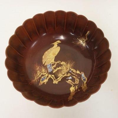 1004	ASIAN LACQUERED BOWL W/FLUTED EDGES & GILT W/MOTHER OF PEARL INTERIOR DECORATIONS, APPROXIMATELY 9 1/2 IN X 4 IN HIGH
