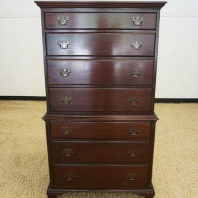1077	MAHOGANY 8 DRAWER HIGH CHEST W/REEDED QUARTER COLUMNS, APPROXIMATELY 37 IN X 20 IN X 67 IN HIGH
