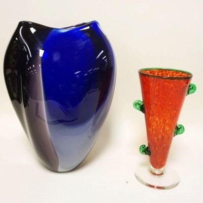 1262	2 LARGE CONTEMPORARY ART GLASS VASES, TALLEST IS APPROXIMATELY 16 1/2 IN HIGH
