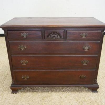 1076	MAHOGANY 6 DRAWER LOW CHEST, FINISH WORN W/REEDED QUARTER COLUMNS, 45 IN X 23 IN X 36 IN HIGH

